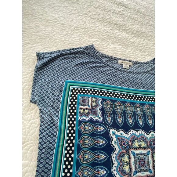 Liz Claiborne Boxy Dolman Cap Sleeve Knit Top Blue Paisley Print Size M - Picture 7 of 9